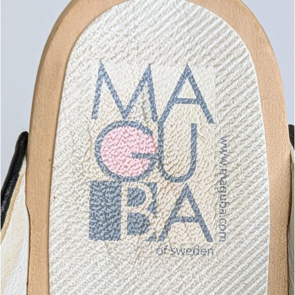 Maguba Clogs Wedge Heels 37 Black Leather Wood Platform Scandinavian Boho - Picture 2 of 12